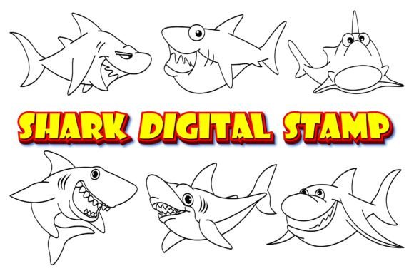 Download Shark Clip Art Digital Stamp Set-1. - Digital stamp Collection