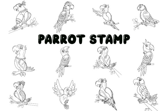 Download Parrot Clip Art Digital Stamp Set-1. - Digital stamp Collection