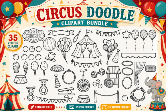 Download Circus Doodle Digital Stamp Clipart PNG - Digital stamp Collection
