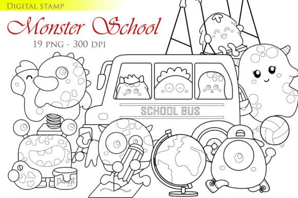 Download Cute Monster School &amp; Play Digital Stamp - Digital stamp Collection