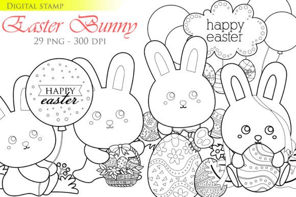 Download Happy Easter Bunny Egg Digital Stamp - Digital stamp Collection