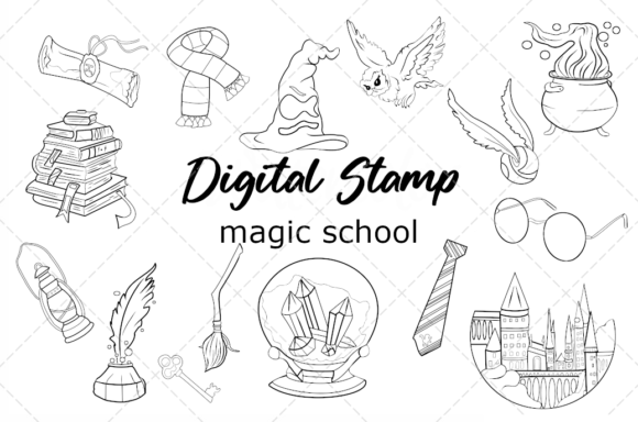Download Magic School Digital Stamp Clip Art - Digital stamp Collection