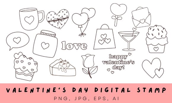 Download Valentine's Day Digital Stamp Set - Digital stamp Collection