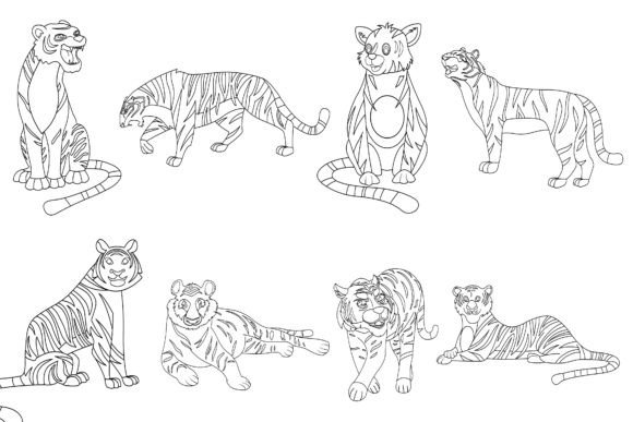Download Tiger Clip Art Digital Stamp Set-1. - Digital stamp Collection