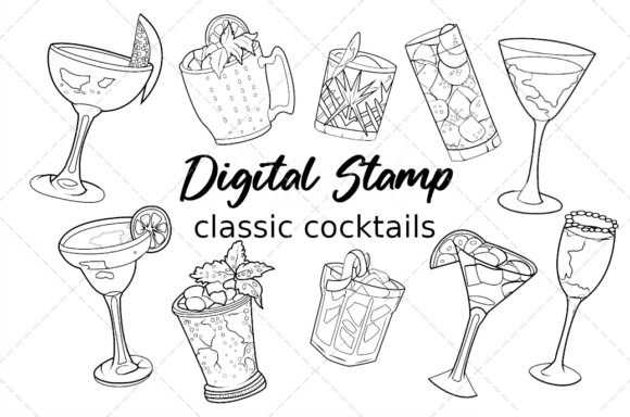 Download Clipart Classic Cocktails Digital Stamp - Digital stamp Collection