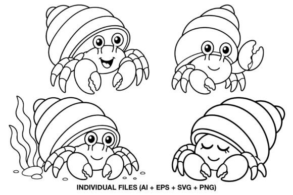 Download Cute Hermit Crab Digital Stamp Set - Digital stamp Collection