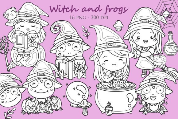Download Halloween Witch and Frog Digital Stamp - Digital stamp Collection