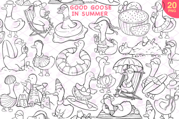 Download Summer Goose Sea Beach Digital Stamp - Digital stamp Collection