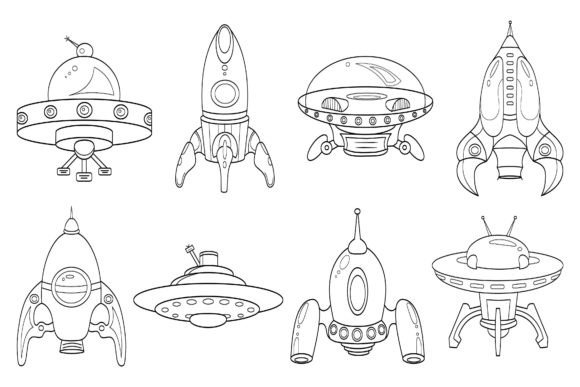 Download Spaceship Clip Art Digital Stamp Set-1. - Digital stamp Collection