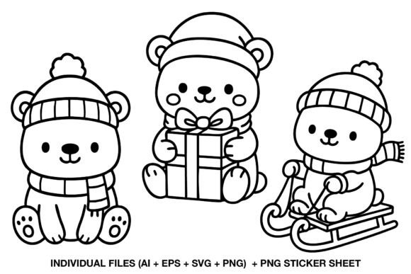 Download Christmas Bear Digital Stamp Set - Digital stamp Collection