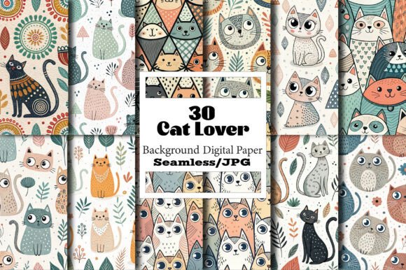 Download Cat Lover Seamless Patterns, Doodle Cats - Cats Collection